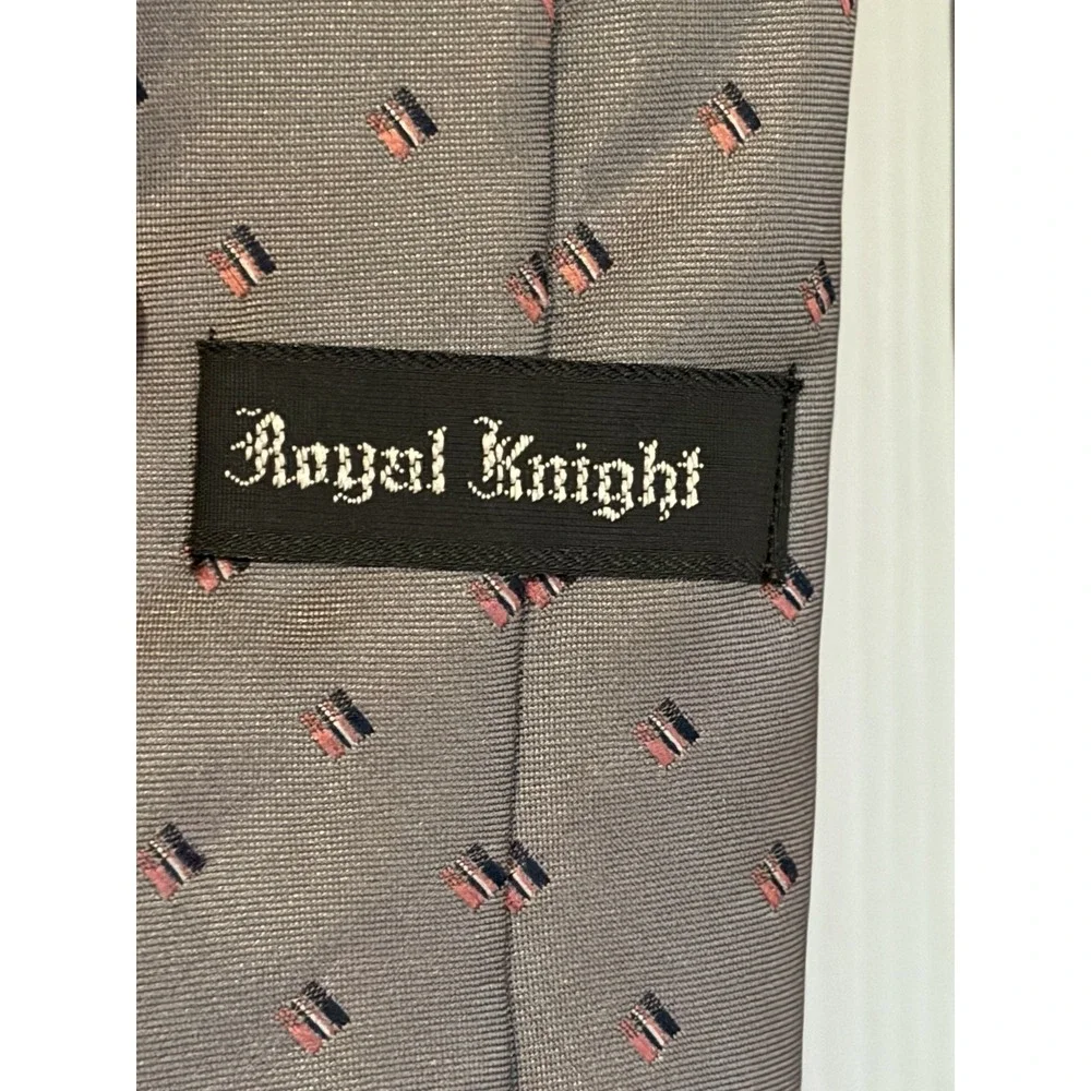Royal Knight Gray Neck tie, Men's Neck tie, Grey with burgundy and black design
